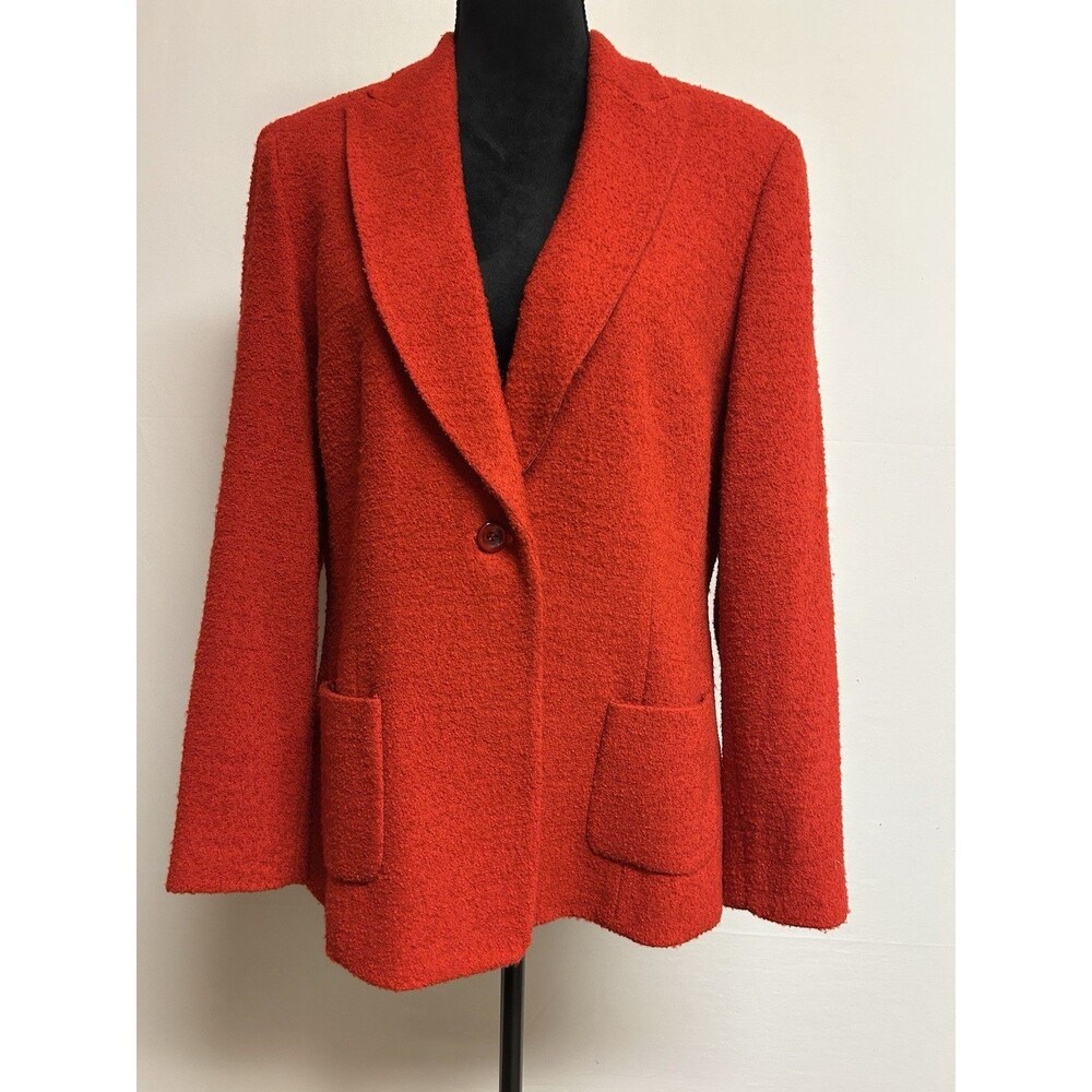 Talbots Blazer Womens Petite Sz 16 Red Wool Career Jacket Lined 1 Button Front